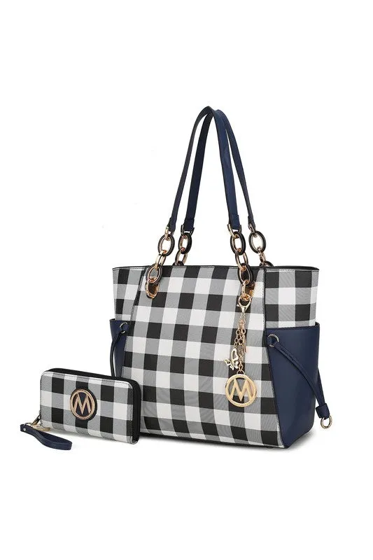 MKF Collection - Yale Checkered Tote Bag with Wallet by Mia K - Vegan Leather