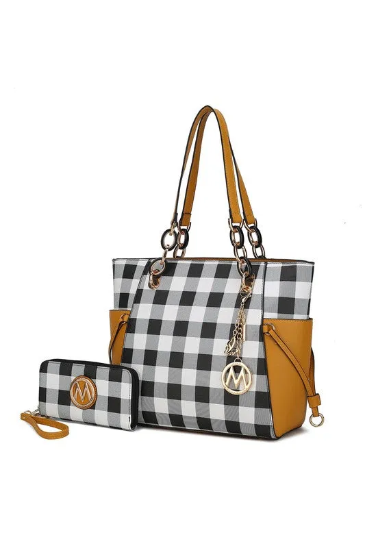 MKF Collection - Yale Checkered Tote Bag with Wallet by Mia K - Vegan Leather