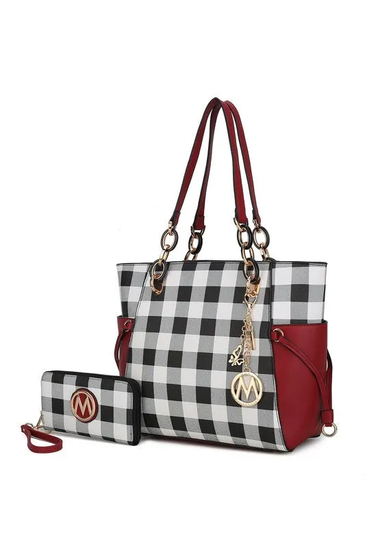 MKF Collection - Yale Checkered Tote Bag with Wallet by Mia K - Vegan Leather