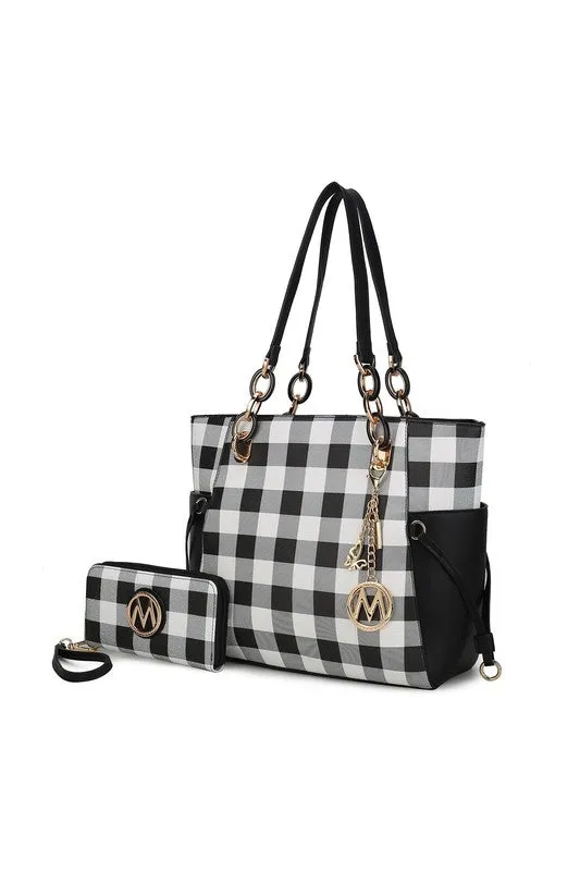 MKF Collection - Yale Checkered Tote Bag with Wallet by Mia K - Vegan Leather