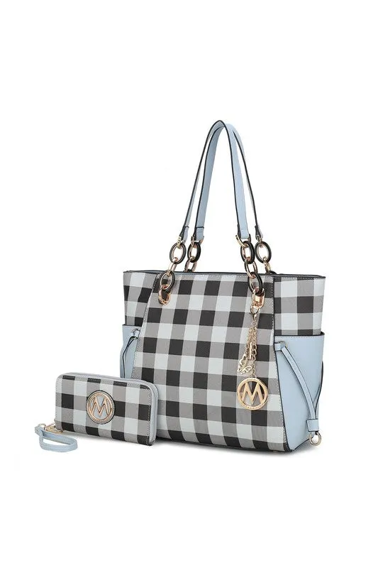MKF Collection - Yale Checkered Tote Bag with Wallet by Mia K - Vegan Leather