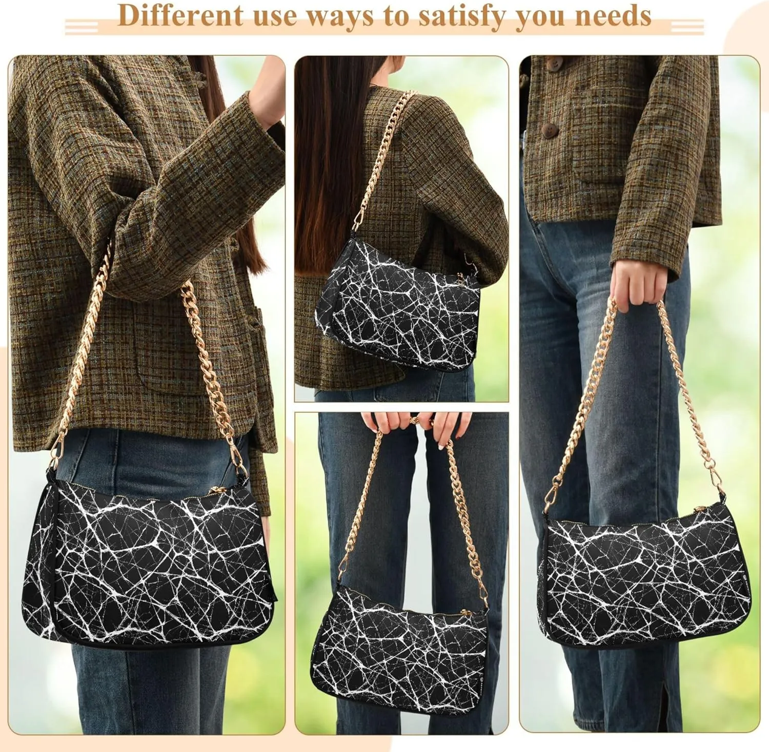 MNSRUU Handbag Purses Women Black Checkered Chain bag