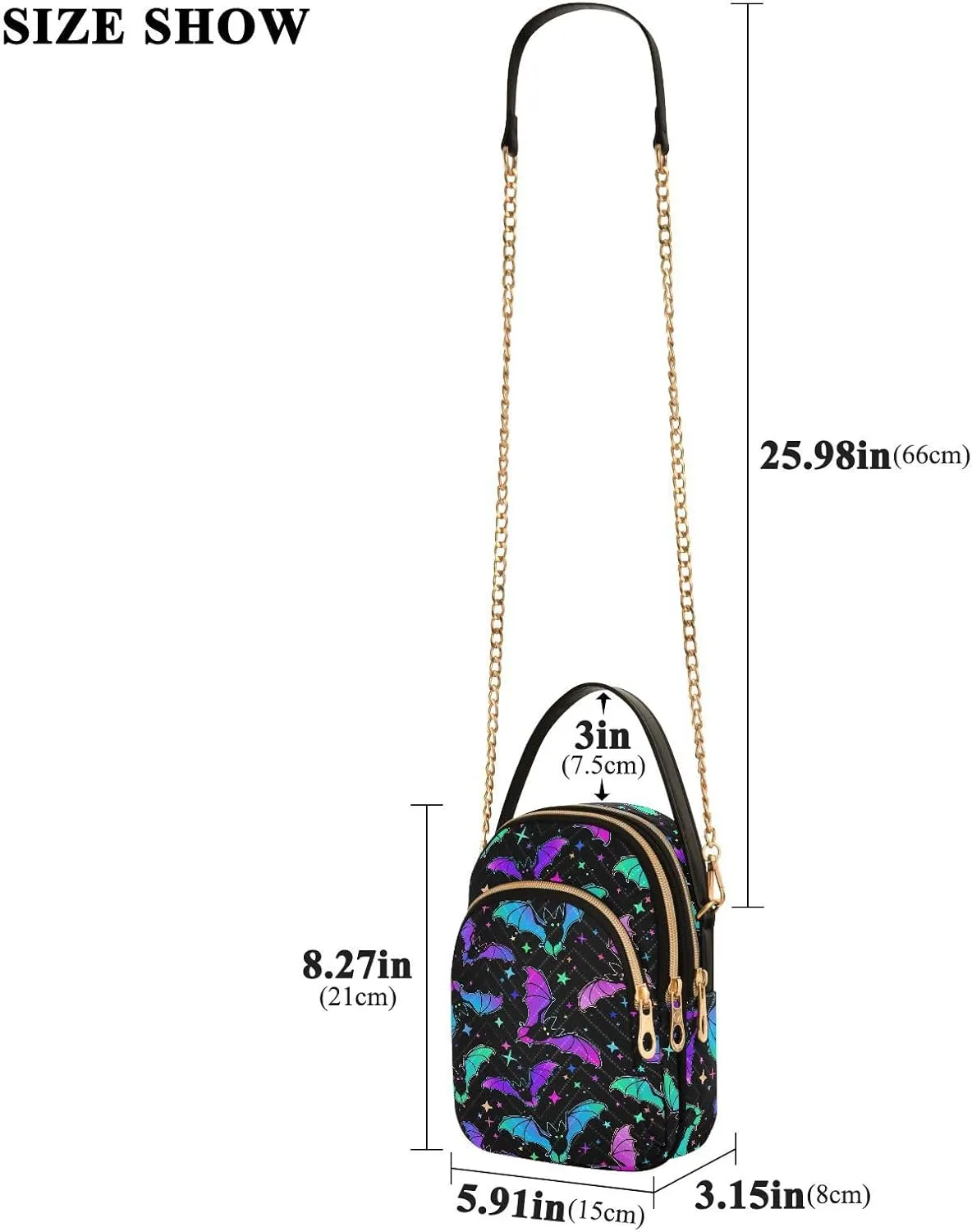 MNSRUU Quilted Crossbody Bags for Women Trendy, Women's Crossbody Handbags Gothic Bats Travel Cell Phone Purses Bags