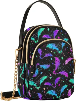 MNSRUU Quilted Crossbody Bags for Women Trendy, Women's Crossbody Handbags Gothic Bats Travel Cell Phone Purses Bags
