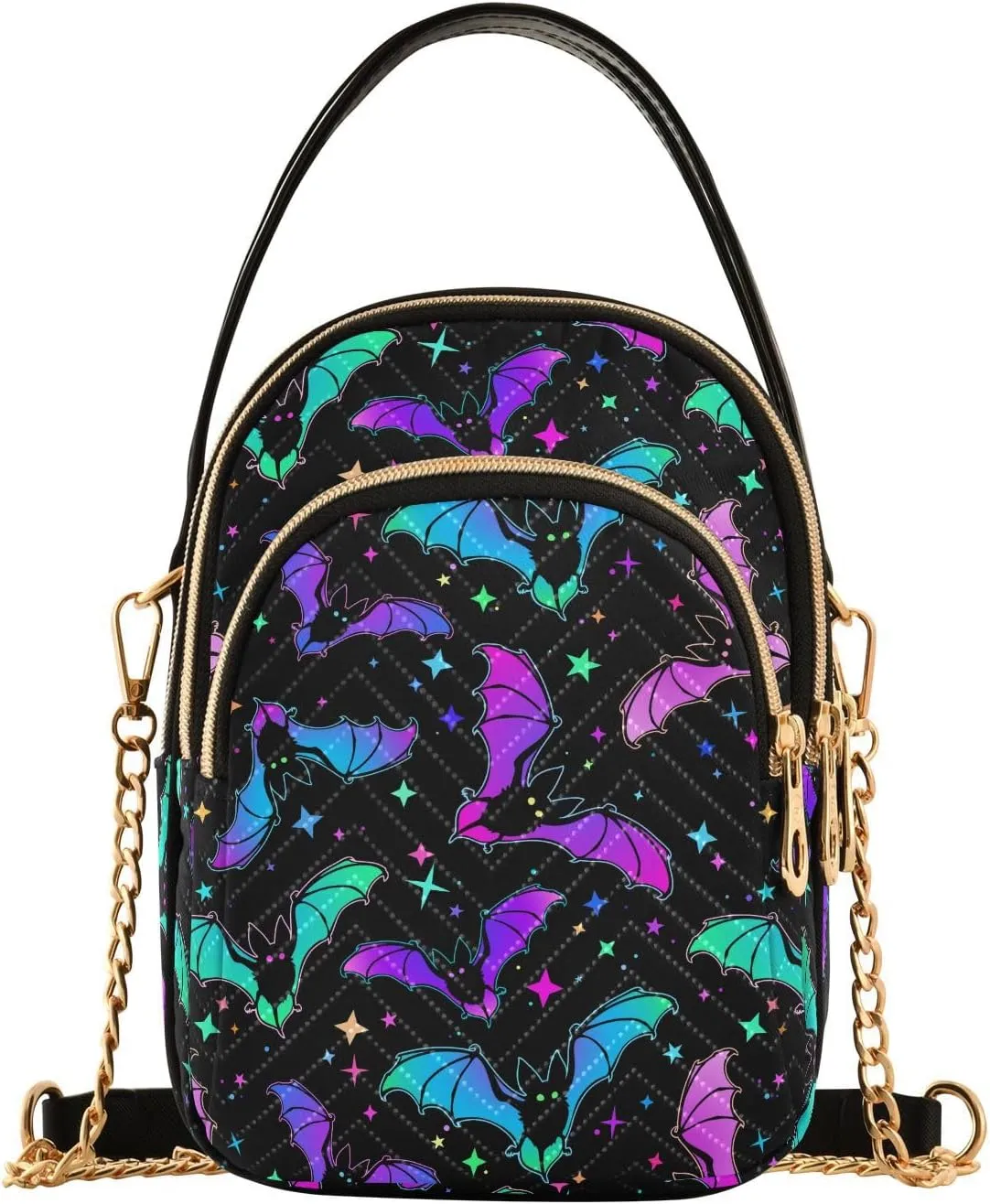 MNSRUU Quilted Crossbody Bags for Women Trendy, Women's Crossbody Handbags Gothic Bats Travel Cell Phone Purses Bags