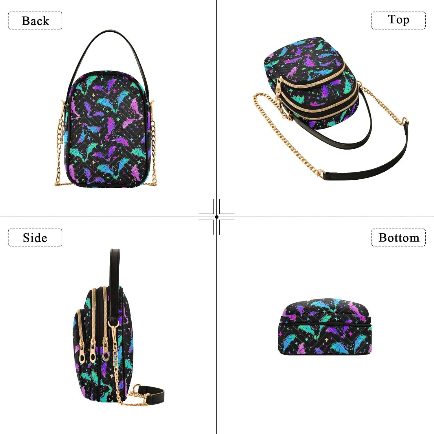 MNSRUU Quilted Crossbody Bags for Women Trendy, Women's Crossbody Handbags Gothic Bats Travel Cell Phone Purses Bags