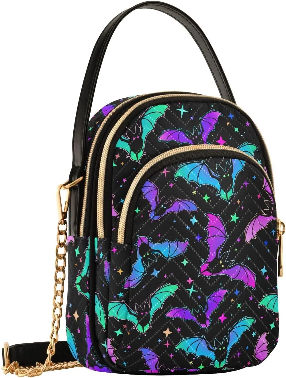 MNSRUU Quilted Crossbody Bags for Women Trendy, Women's Crossbody Handbags Gothic Bats Travel Cell Phone Purses Bags