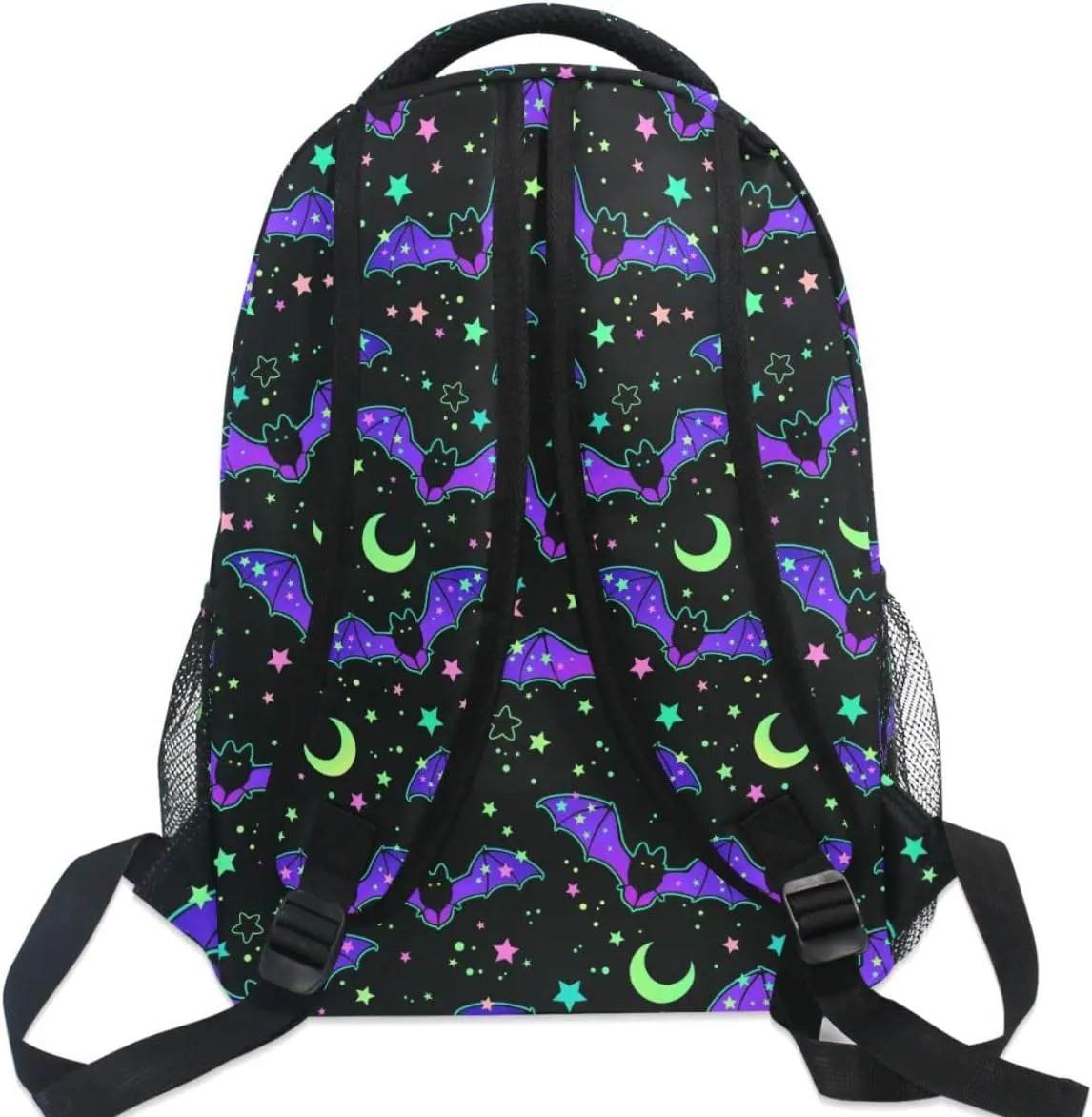 MNSRUU Student School Bag Magic Galaxy Bat Backpack for Girls Boys College Bookbag Laptop Rucksack Travel Backpack for Adult Teen Casual Daypack