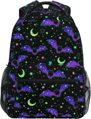 MNSRUU Student School Bag Magic Galaxy Bat Backpack for Girls Boys College Bookbag Laptop Rucksack Travel Backpack for Adult Teen Casual Daypack