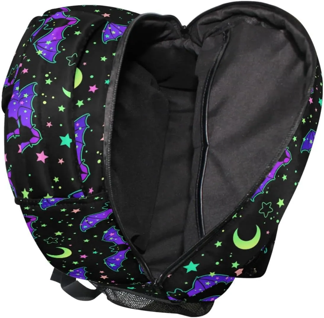 MNSRUU Student School Bag Magic Galaxy Bat Backpack for Girls Boys College Bookbag Laptop Rucksack Travel Backpack for Adult Teen Casual Daypack