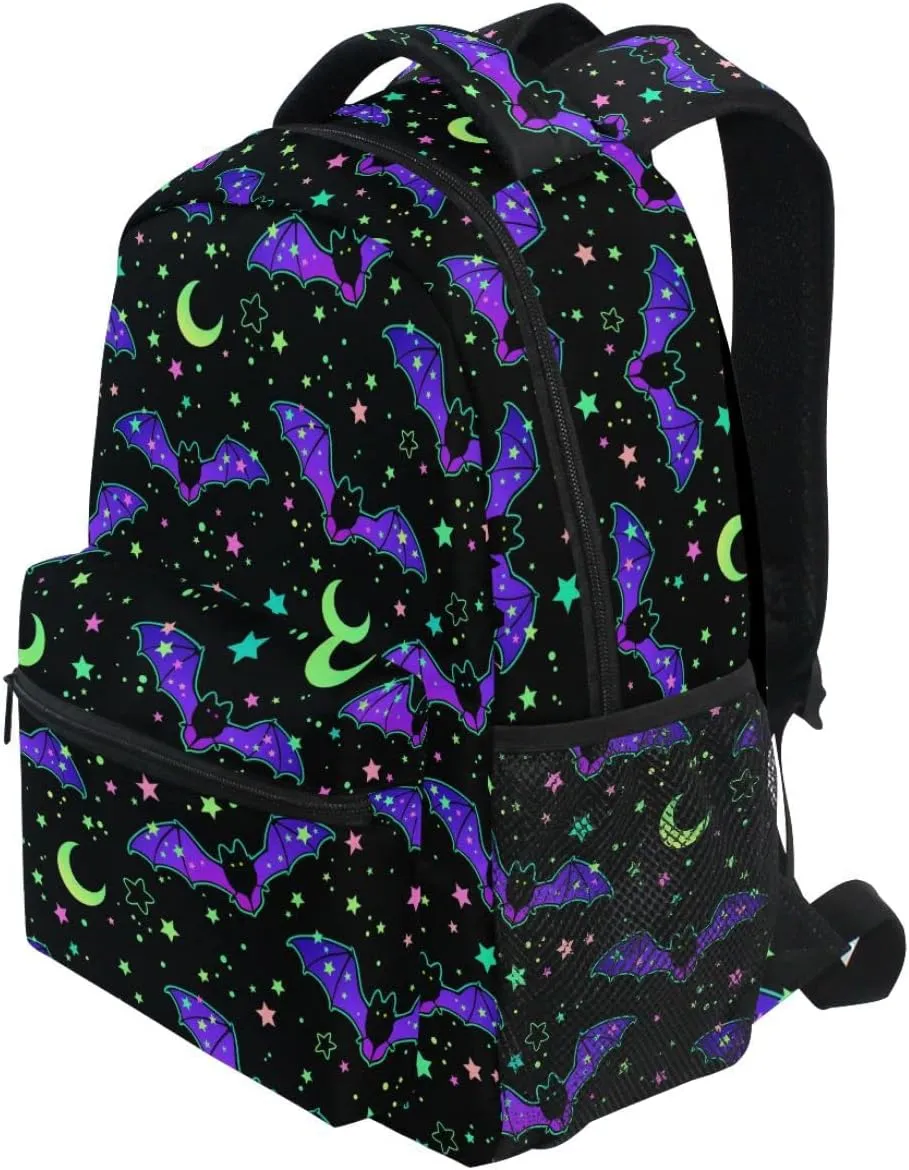 MNSRUU Student School Bag Magic Galaxy Bat Backpack for Girls Boys College Bookbag Laptop Rucksack Travel Backpack for Adult Teen Casual Daypack