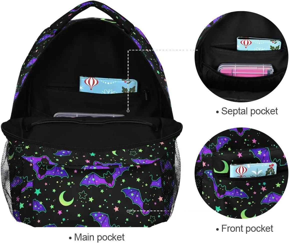 MNSRUU Student School Bag Magic Galaxy Bat Backpack for Girls Boys College Bookbag Laptop Rucksack Travel Backpack for Adult Teen Casual Daypack