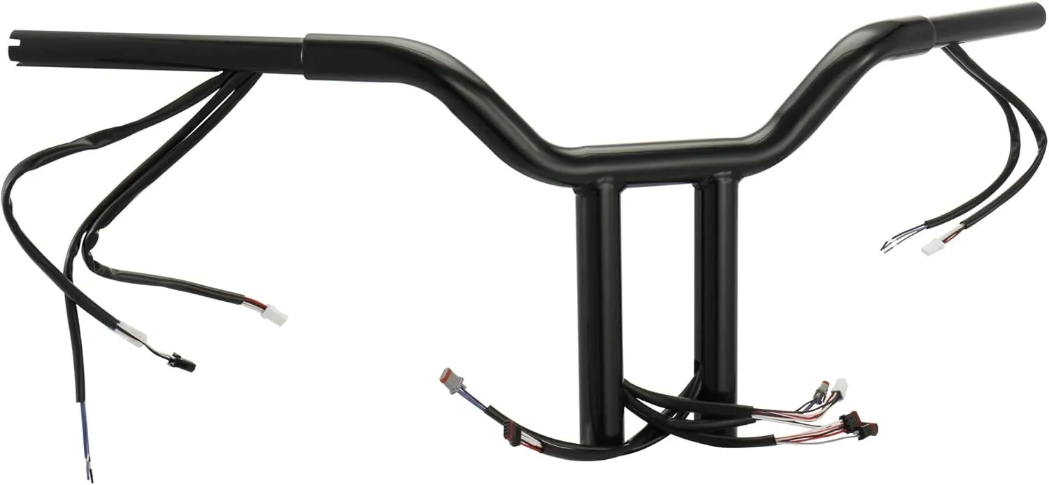 MoKitDora Softail Pre-wired Handlebar 14" Rise T Bars 1-1/4" Fat Club Style Drag Bar for 2016-up Low Rider S 2018-up Street Bob Slim Heritage Breakout Fat Boy Fat Bob, Black