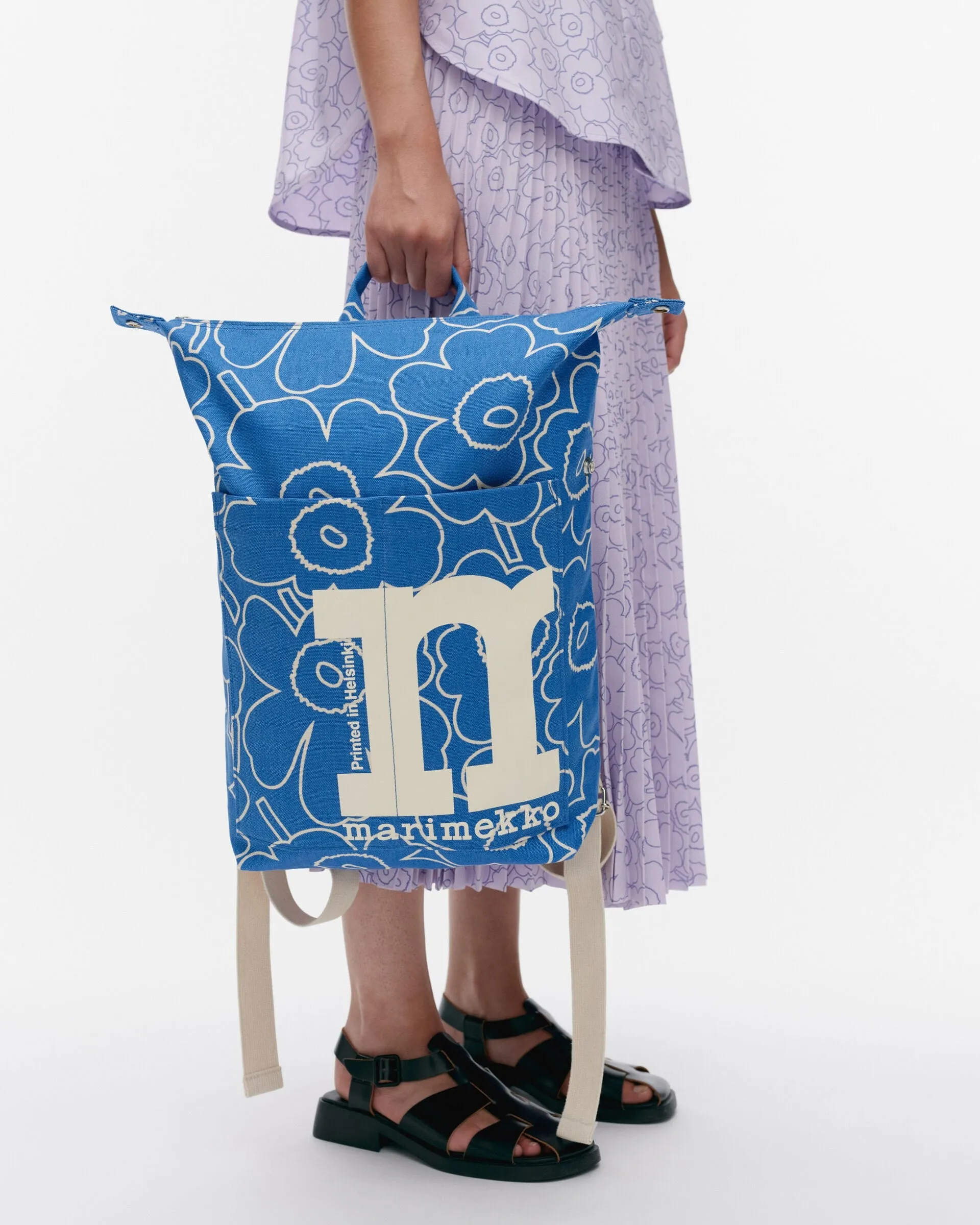 mono piirto unikko- blue backpack