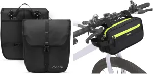 MOSISO Bike Handlebar Bag, Bicycle Frame Bag with Shoulder Strap&20L Bike Panniers, 2 Pack Waterproof Panniers Bike Bag, Large Capacity Flap Bike Rear Rack Seat Bag Bicycle Trunk Bag, Green&Black