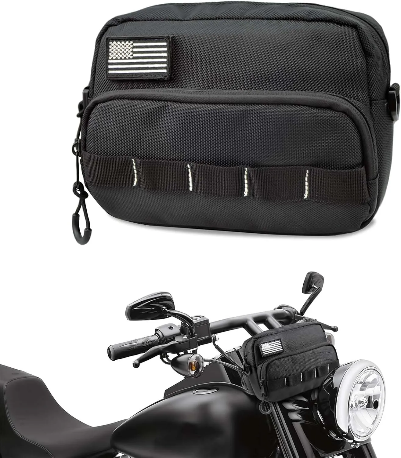Motorcycle Fork Bag, Universal Motorcycle Handle Bar Bag, Waterproof T-Bar Bag Fork Bag Bar bag Tool Bag, Compatible with Cruiser Softail Dyna Sportsters (Regular)