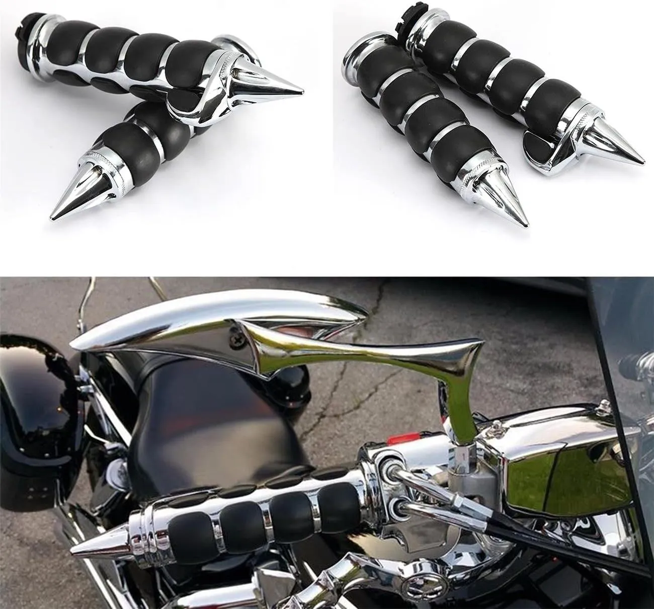 Motorcycle Hand Grips, INNOGLOW 1" 26mm Chrome Black Handlebar Grip Fits for Custom Harley Davidson Sportster Softail Tour Glide Road King Electra Glide Dyna w/ 1" inch Throttle Grips Bar Ends