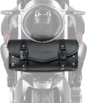 Motorcycle Handlebar Bag, Universal Motorcycle Fork Bag, Waterproof PU Leather Motorcycle Tool Bag Roll Saddlebags Suitable for Harley Honda Suzuki Kawasaki (Black)