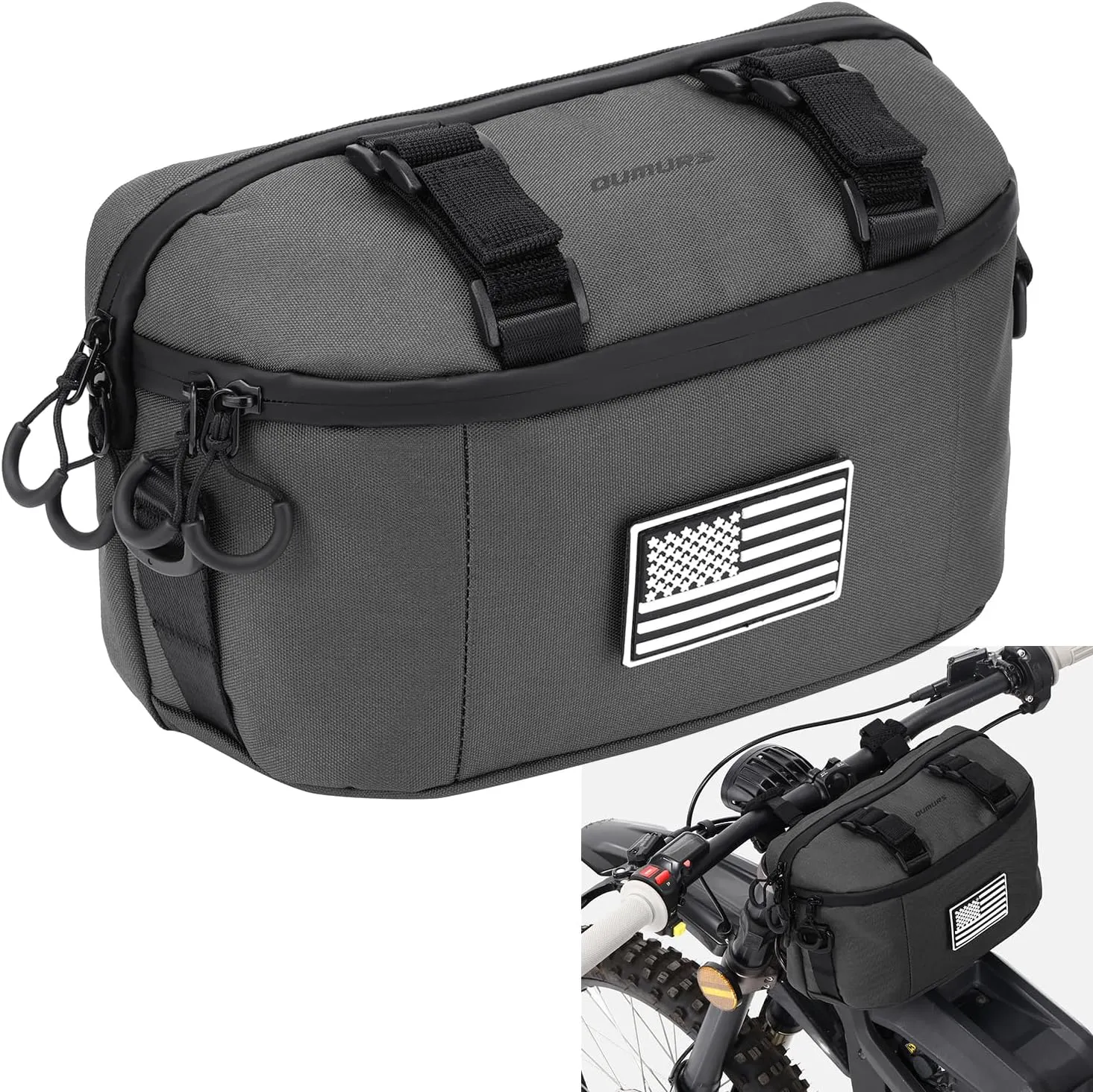 Motorcycle Handlebar Bag,600D Nylon Oxford Universal Bar bag American Flag Sissy Bar Bag Front Fork Storage Accessory Bag,For Motorbike Cruiser Softail Dyna Sportsters Dirt Bike Bicycle