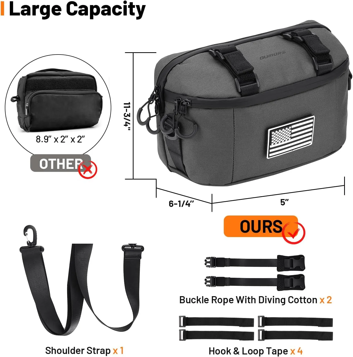 Motorcycle Handlebar Bag,600D Nylon Oxford Universal Bar bag American Flag Sissy Bar Bag Front Fork Storage Accessory Bag,For Motorbike Cruiser Softail Dyna Sportsters Dirt Bike Bicycle