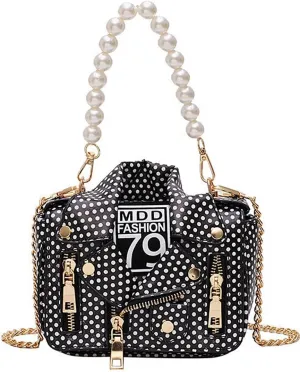 Motorcycle Jacket Shoulderbag PU Leather Handbag Punk Style Crossbody Bag Rivet Purse Lapel Collar Bag with Chain