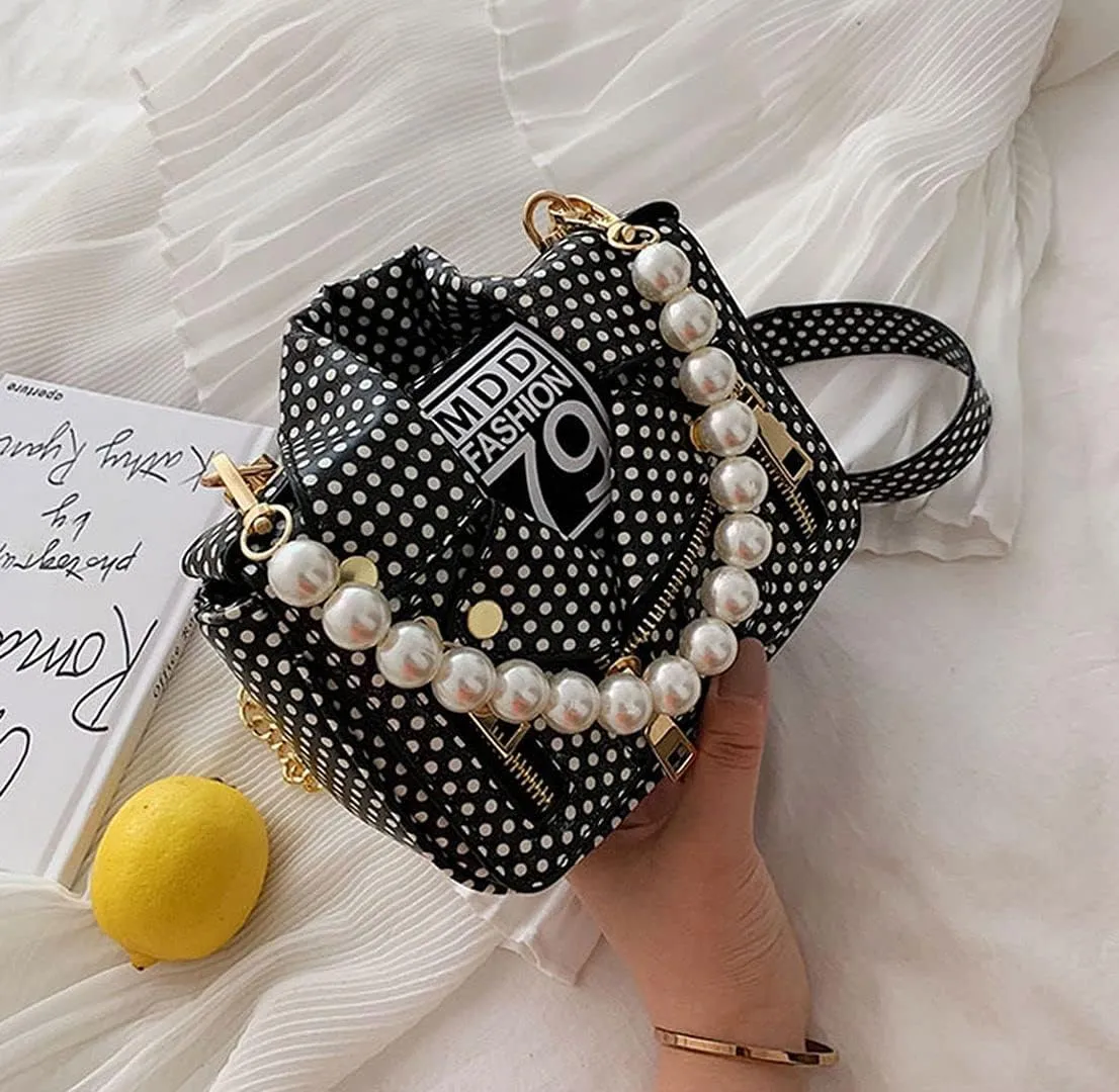 Motorcycle Jacket Shoulderbag PU Leather Handbag Punk Style Crossbody Bag Rivet Purse Lapel Collar Bag with Chain