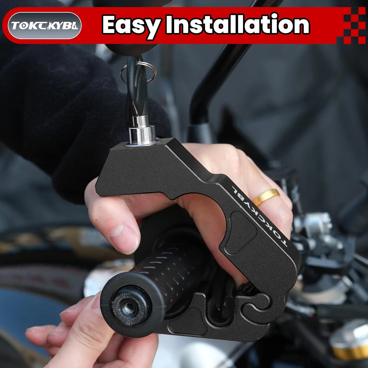 Motorcycle Lock, Heavy Duty Anti Theft Helmet, Brake and Handlebar Lock, Universal for Motorcycles, ATVs, Dirt Bikes, Mopeds，Scooters, Black