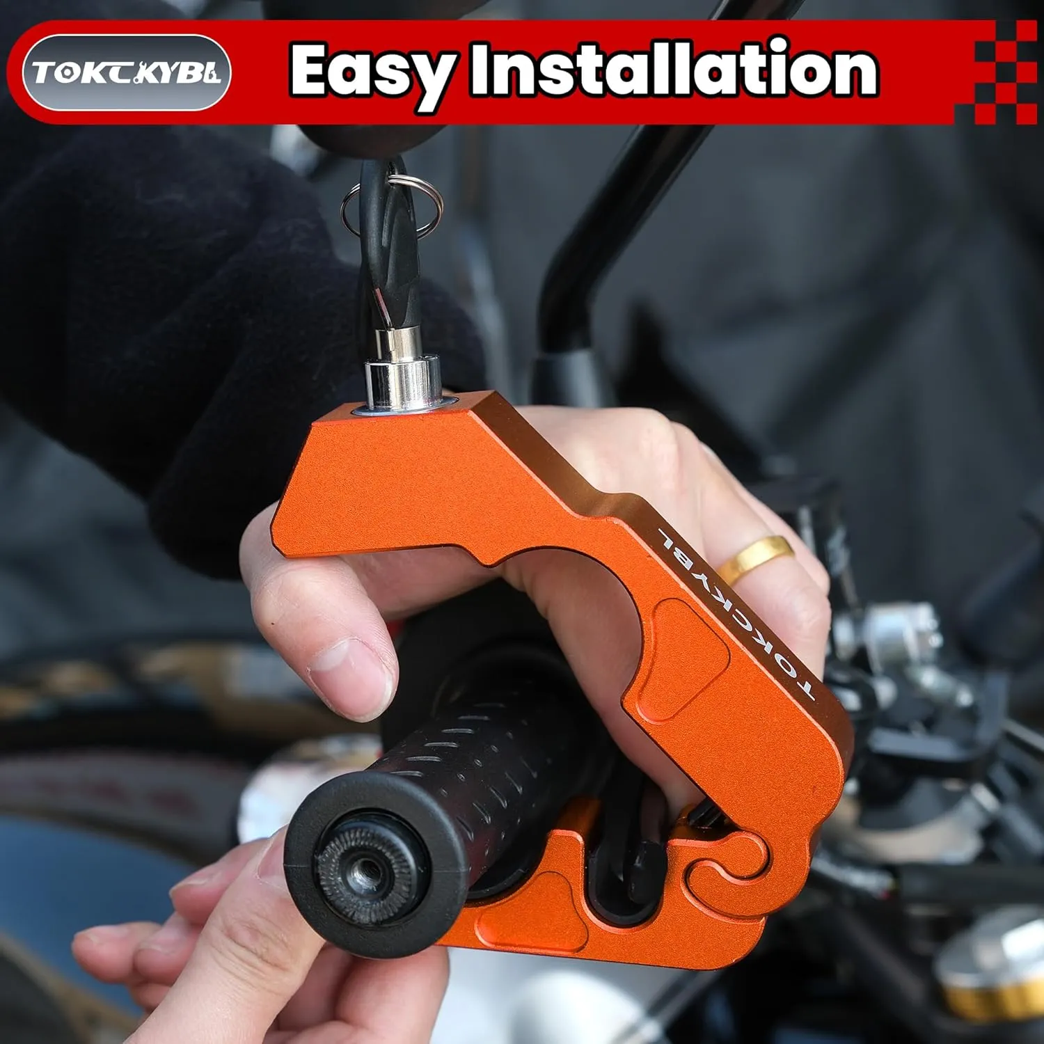 Motorcycle Lock, Heavy Duty Anti Theft Helmet, Brake and Handlebar Lock, Universal for Motorcycles, ATVs, Dirt Bikes, Mopeds，Scooters, Orange