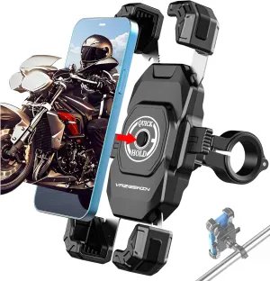 Motorcycle Phone Mount, 1s Lock Bike Phone Holder, One-Handed Operation Motorcycle Cellphone Mount with Aluminum Alloy Handlebar Mounting Base for Bicycle Scooter, Fit 5.5"-7.2" Smartphone