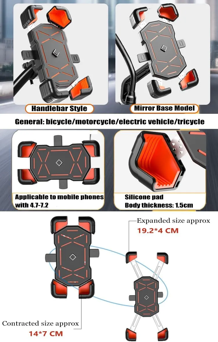 Motorcycle Phone Mount for Benelli TNT 135 2017-2024, Ultra-Stable 360° Rotation Phone Holder, Adjustable Vibration Damping Handlebar Rearview Mirror Mount Clamp,Handlebar Style-Black