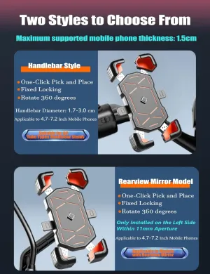 Motorcycle Phone Mount for Benelli TNT 135 2017-2024, Ultra-Stable 360° Rotation Phone Holder, Adjustable Vibration Damping Handlebar Rearview Mirror Mount Clamp,Handlebar Style-Black