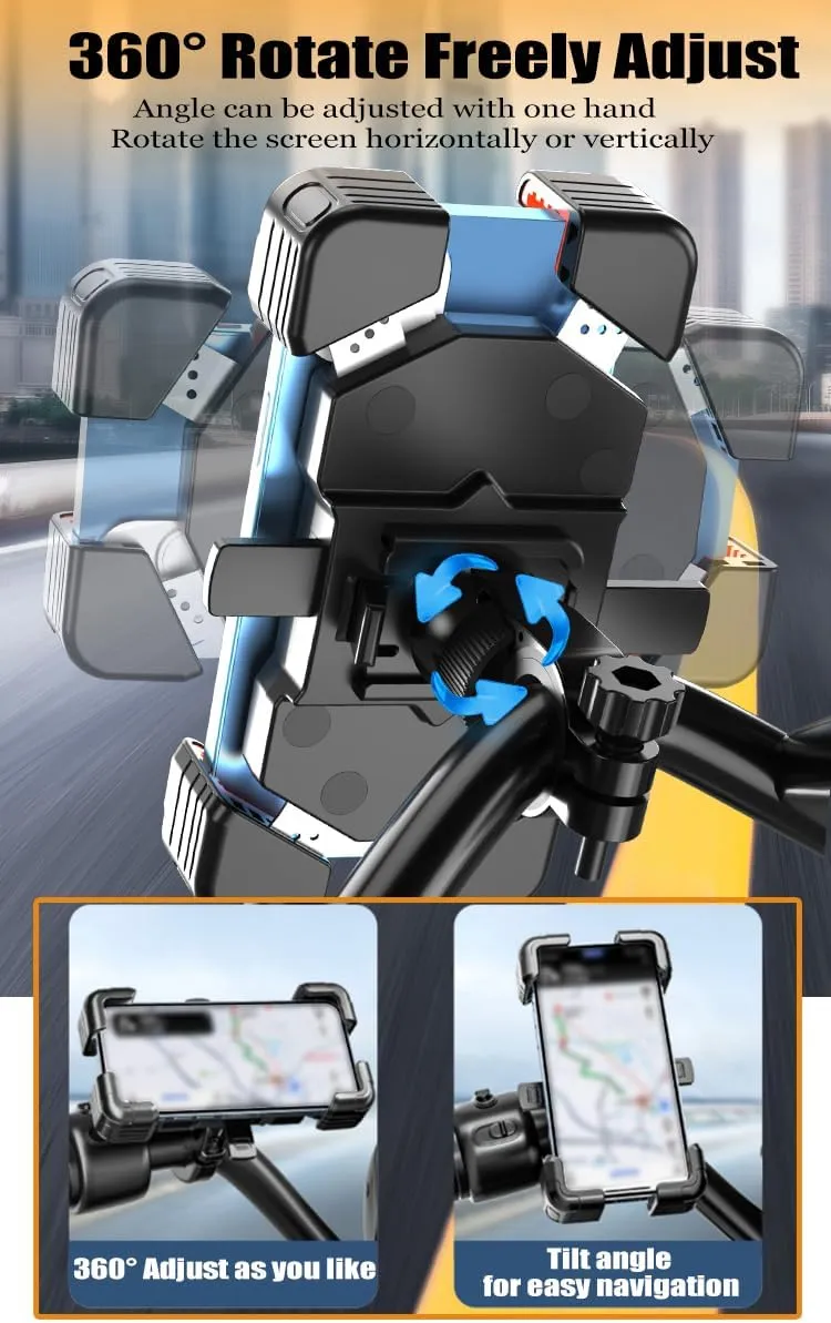 Motorcycle Phone Mount for Benelli TNT 135 2017-2024, Ultra-Stable 360° Rotation Phone Holder, Adjustable Vibration Damping Handlebar Rearview Mirror Mount Clamp,Handlebar Style-Black