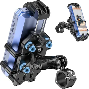 Motorcycle Phone Mount with Vibration Dampener & Secure Lock, [Size Adjustable] [Larger & Thicker Phones Friendly ] Handlebar Cellphone Holder for Bike ATV Scooter for 5.7''-8.5'' Smartphone