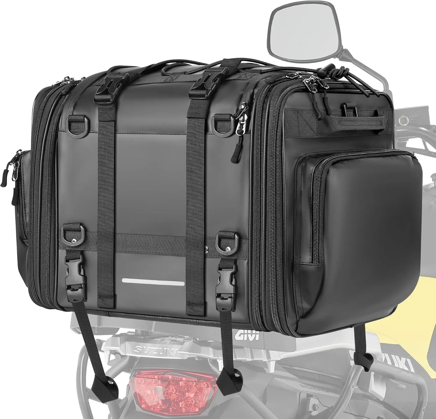 Motorcycle Tail Bag, 40L-60L Expandable Motorcycle Saddle Bags Motorbike Bags Travel Luggage, PU Waterproof Luggage for Motorbike Trunk Rack Bag with Sissy Bar Straps & Rain Cover