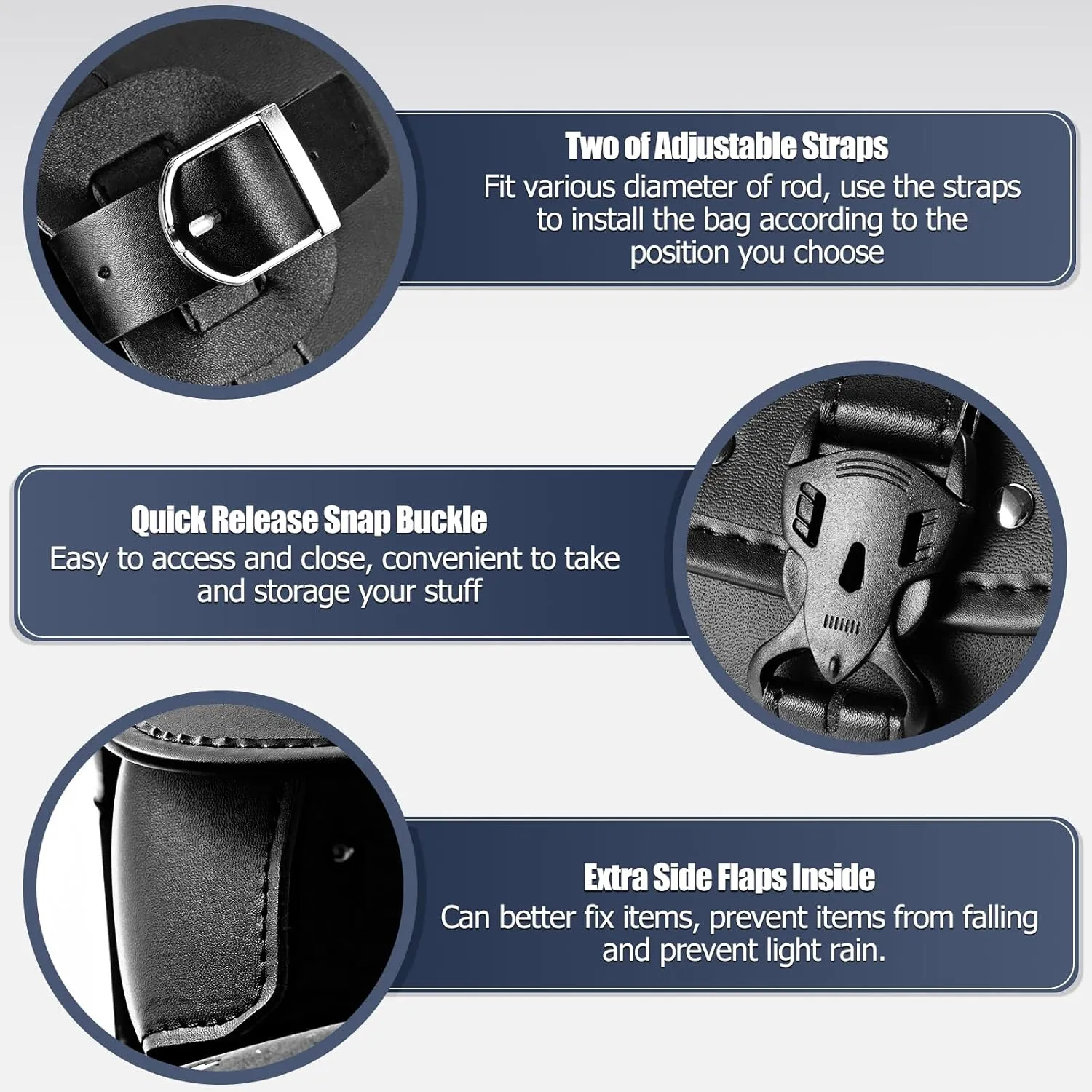 Motorcycle Tool Bag, Universal PU Leather Motorcycle Fork Bag Saddlebags Handlebar Bag Sissy Bar Storage Tool Bag for Honda Kawasaki Suzuki Yamaha Sportster (Black-2)