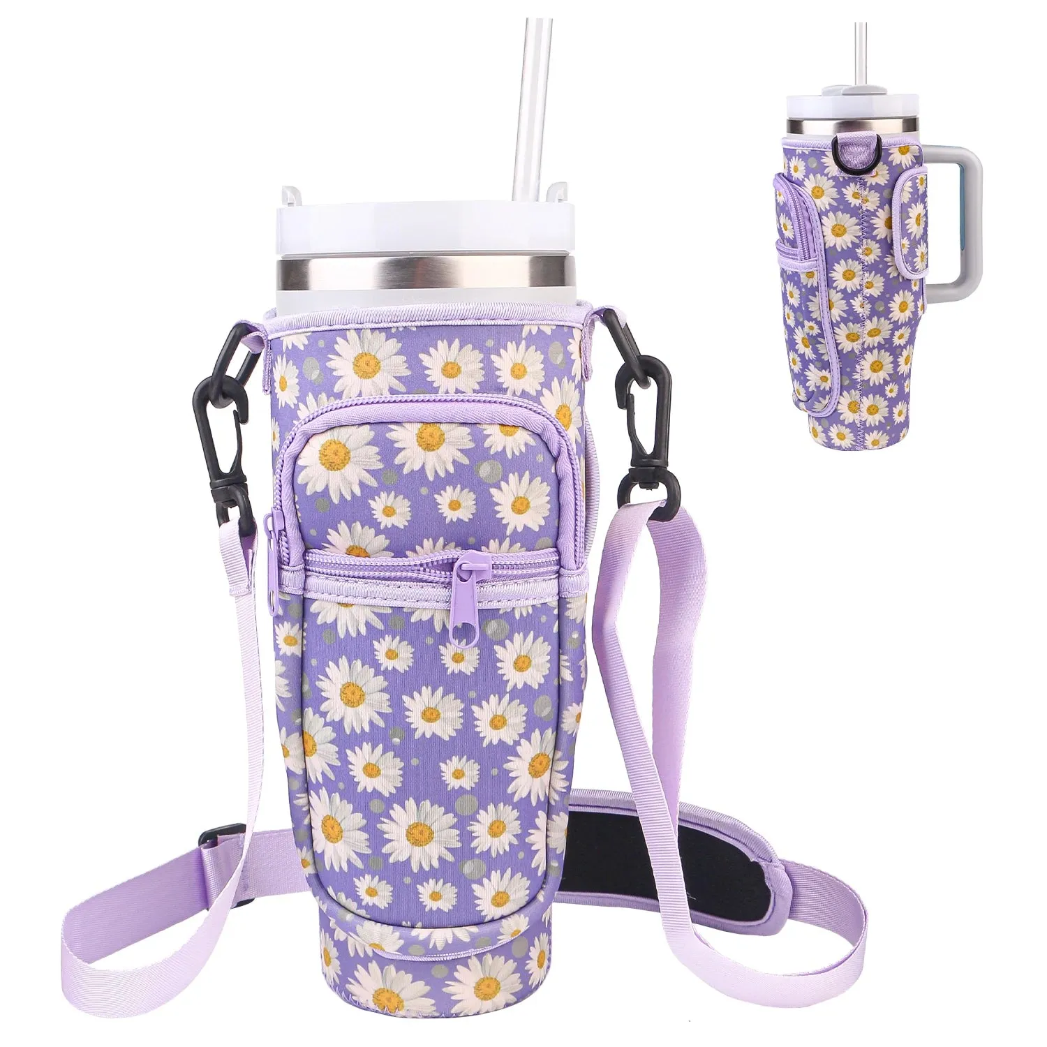 Multi Design Cloth Water Cup Holder with Adjustable Strap Compatible with 40oz Tumbler