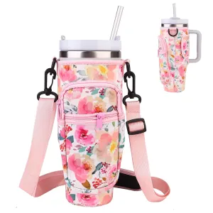 Multi Design Cloth Water Cup Holder with Adjustable Strap Compatible with 40oz Tumbler