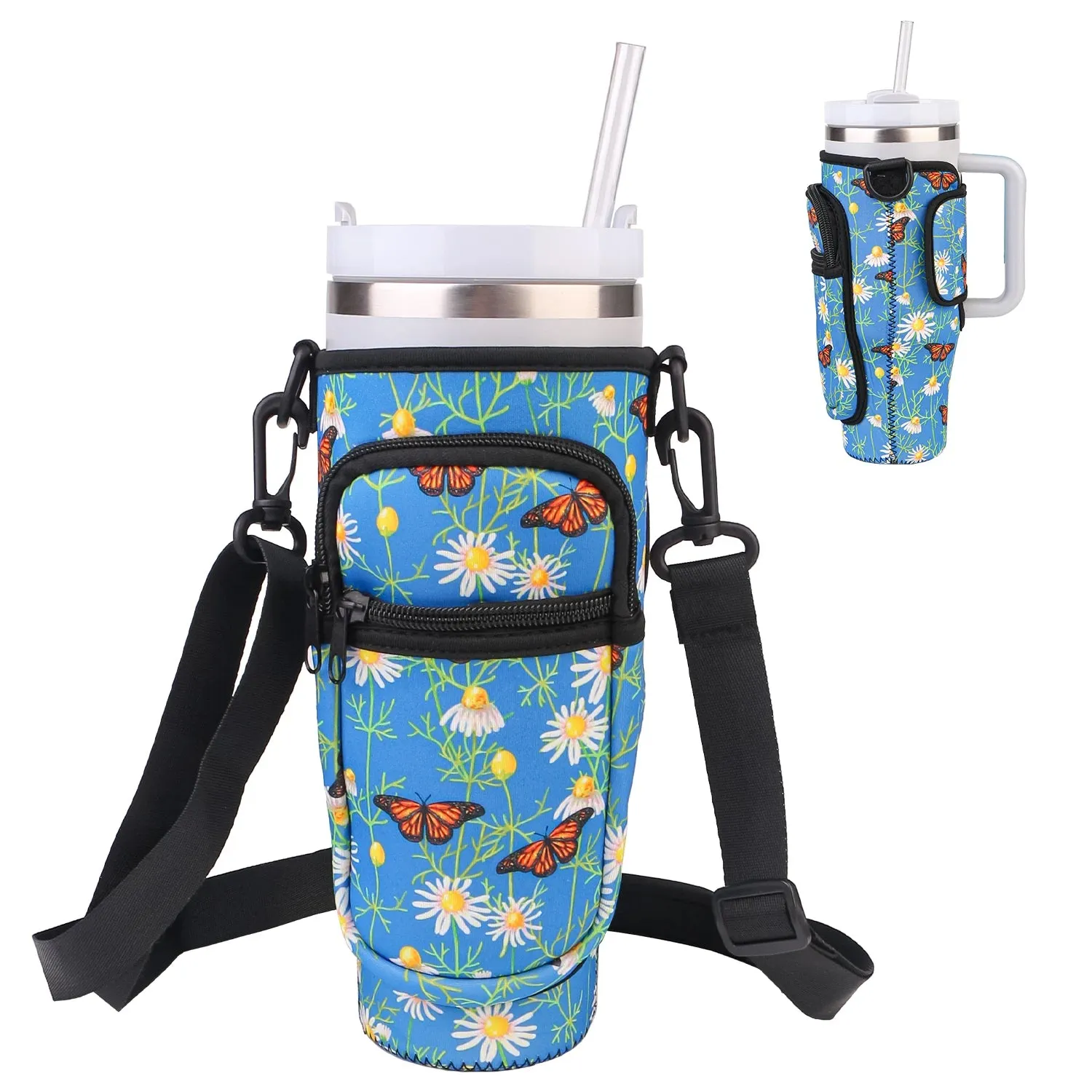 Multi Design Cloth Water Cup Holder with Adjustable Strap Compatible with 40oz Tumbler