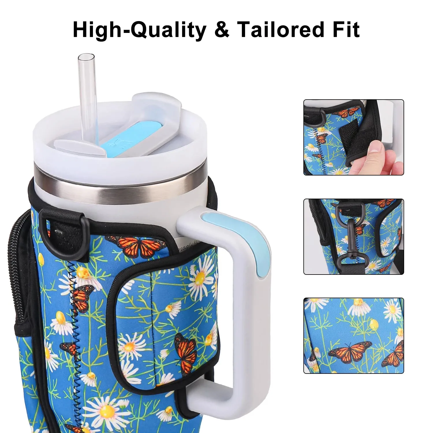Multi Design Cloth Water Cup Holder with Adjustable Strap Compatible with 40oz Tumbler