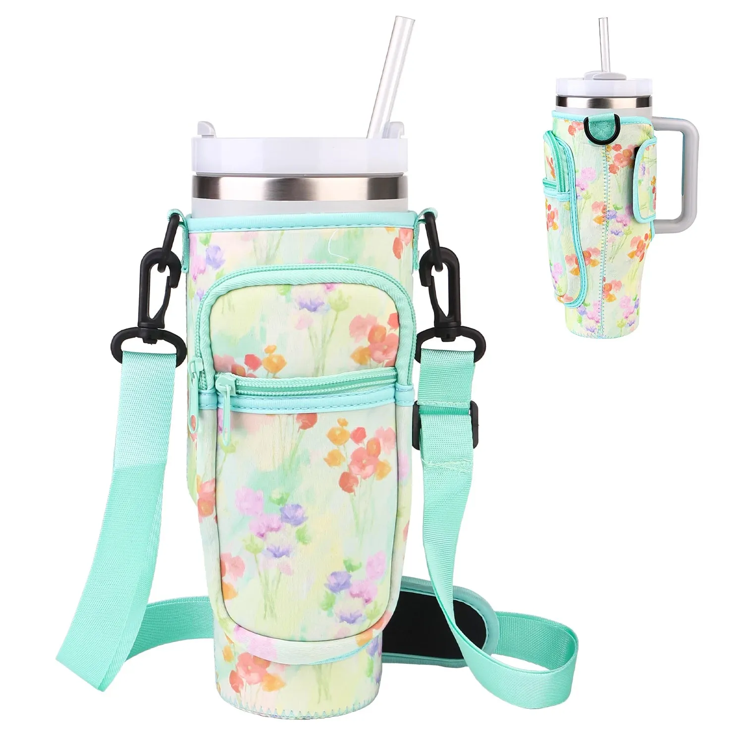 Multi Design Cloth Water Cup Holder with Adjustable Strap Compatible with 40oz Tumbler