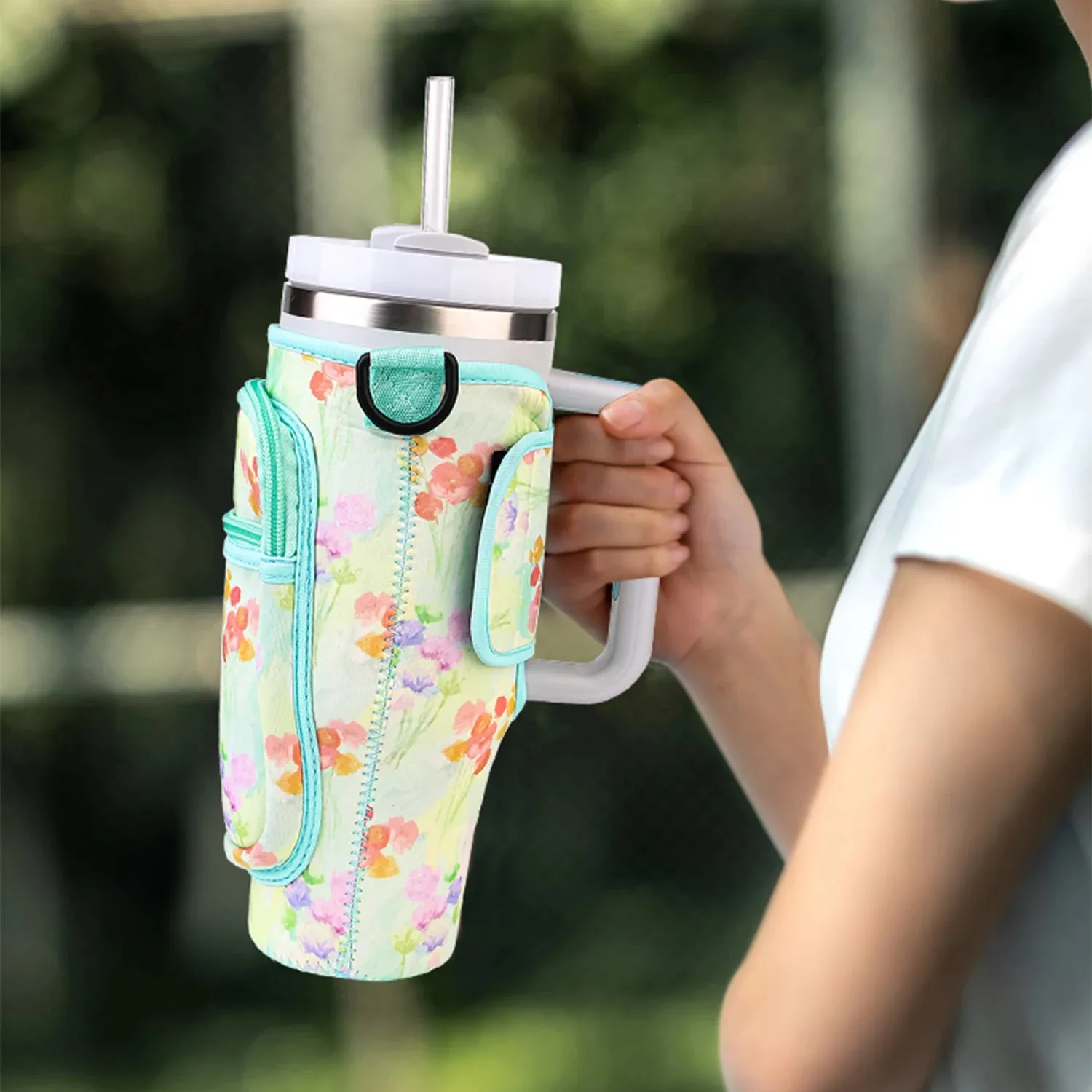 Multi Design Cloth Water Cup Holder with Adjustable Strap Compatible with 40oz Tumbler
