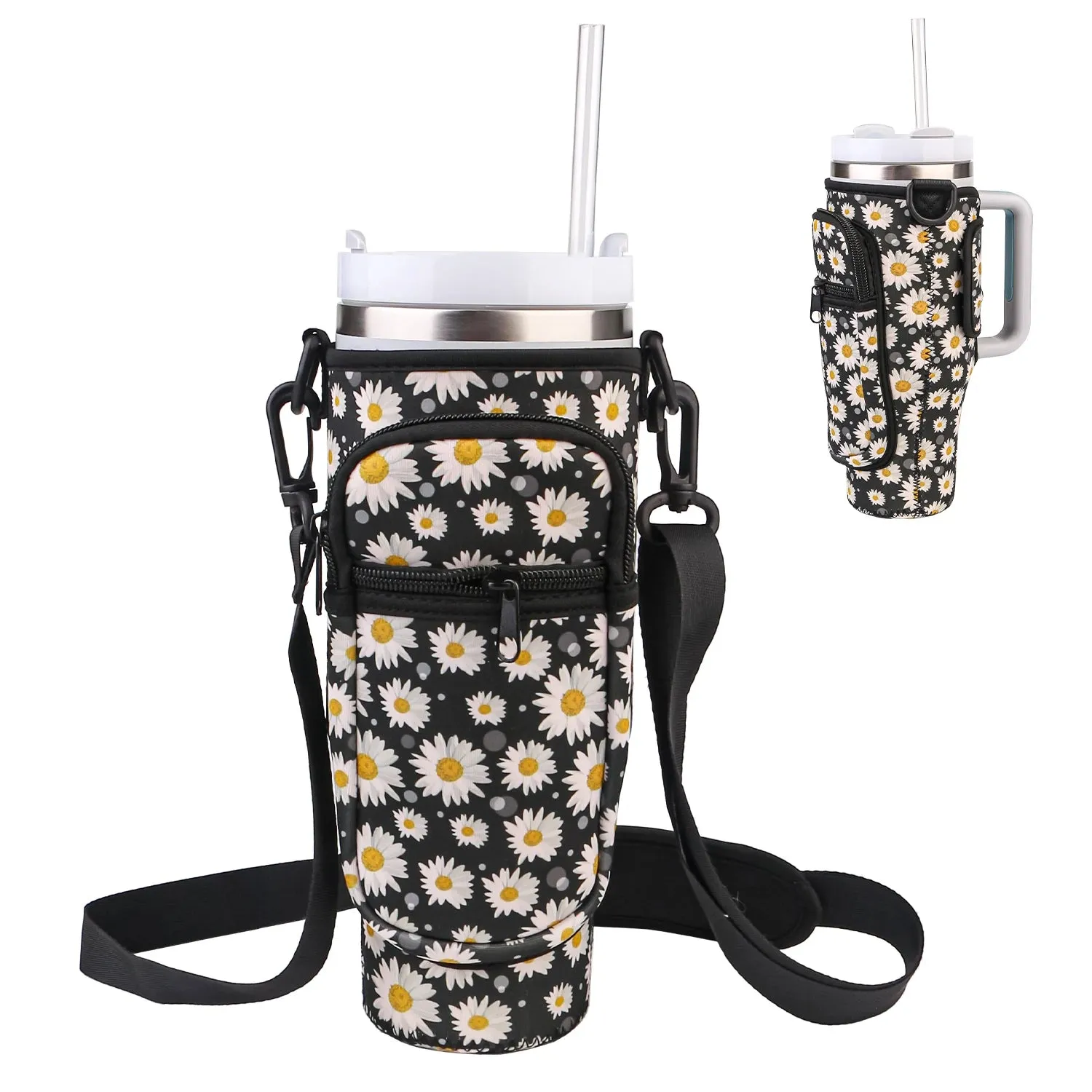 Multi Design Cloth Water Cup Holder with Adjustable Strap Compatible with 40oz Tumbler
