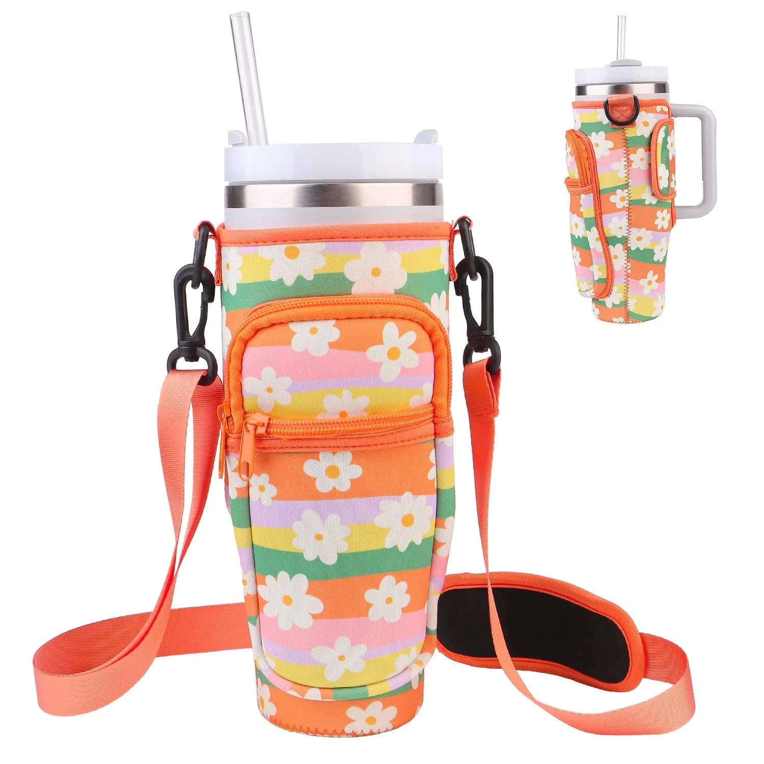Multi Design Cloth Water Cup Holder with Adjustable Strap Compatible with 40oz Tumbler