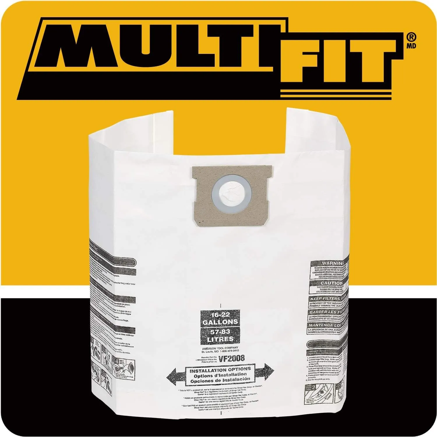 MULTI FIT Wet Dry Shop Vacuum Bags VF2008TP General Dirt Dust Collection Bag for Most 15 Gallon to 22 Gallon Shop-Vac Branded Wet Dry Vacuum Cleaners (6-Pack)