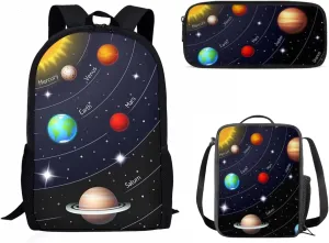 Mumeson Space Planet Backpack Daily Casual Backpacks Satchel for Travel School Large 17 Inches Rucksack Daypack for Girls Boys Backpack with Lunch Bag Messenger Tote Bag Pencil Bag 3 Pack