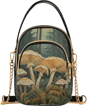 Mushroom Ferns Beige Multi Pockets Crossbody Bags for Women Zip Cell Phone Purse Wallet Bag with Detachable Shoulder Strap Handbag Purse for Women Girls Trendy Gift Traveling Working Shopping