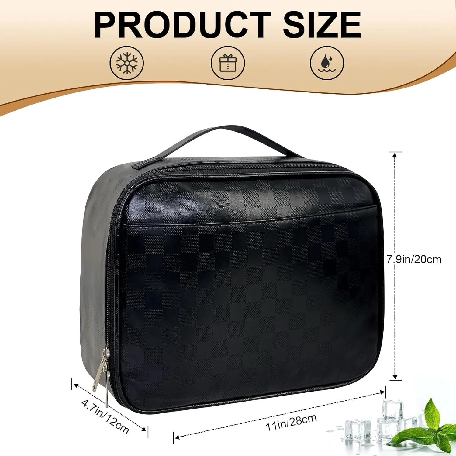 Mziart PU Leather Lunch Bag Lunch Box for Women Men, Reusable Lunch Tote Bags Meal Prep Containers Portable Leakproof Insulated Cooler Bag Food Handbags for Work Office Picnic Beach Travel (Black)