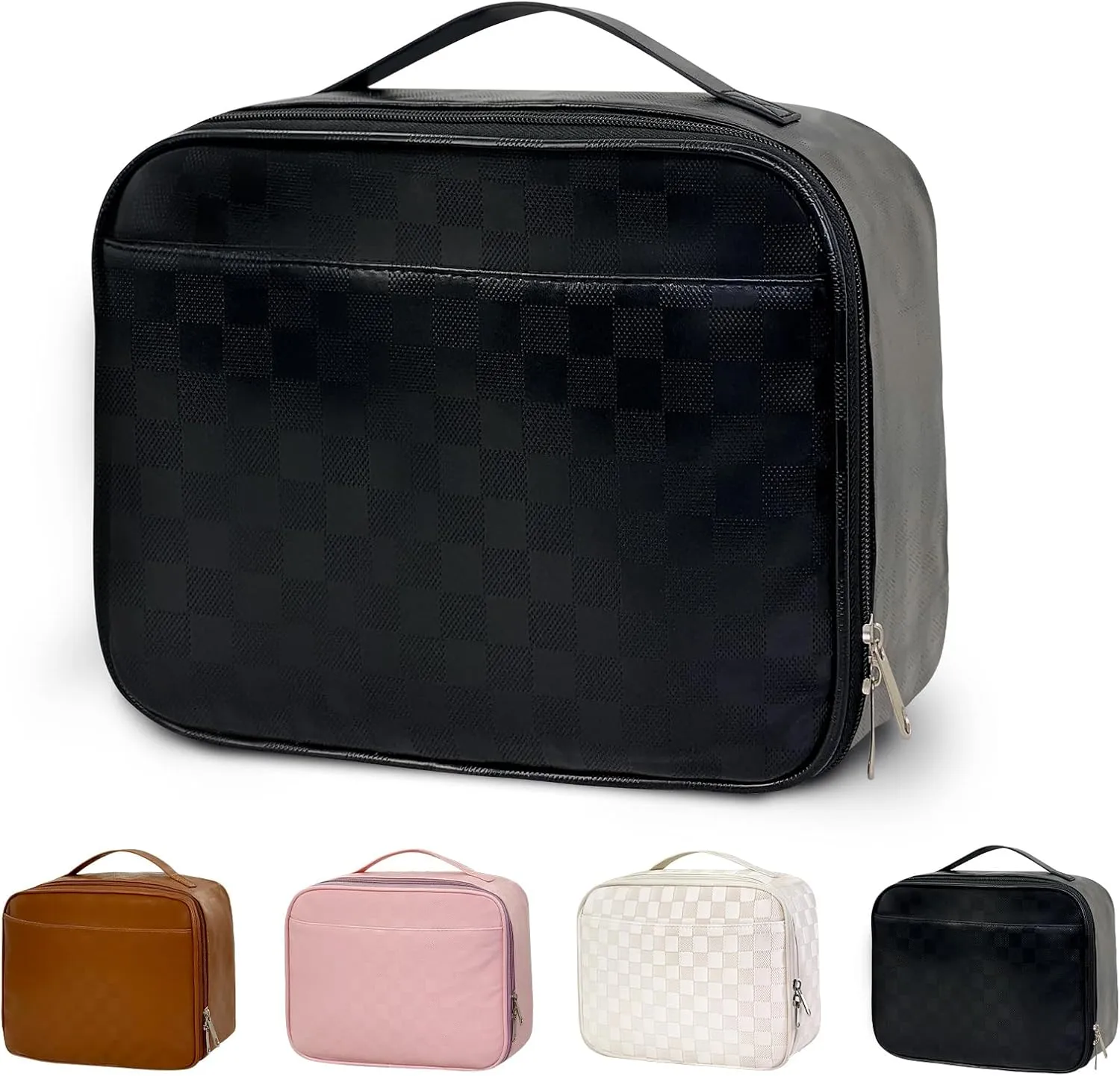 Mziart PU Leather Lunch Bag Lunch Box for Women Men, Reusable Lunch Tote Bags Meal Prep Containers Portable Leakproof Insulated Cooler Bag Food Handbags for Work Office Picnic Beach Travel (Black)