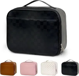 Mziart PU Leather Lunch Bag Lunch Box for Women Men, Reusable Lunch Tote Bags Meal Prep Containers Portable Leakproof Insulated Cooler Bag Food Handbags for Work Office Picnic Beach Travel (Black)