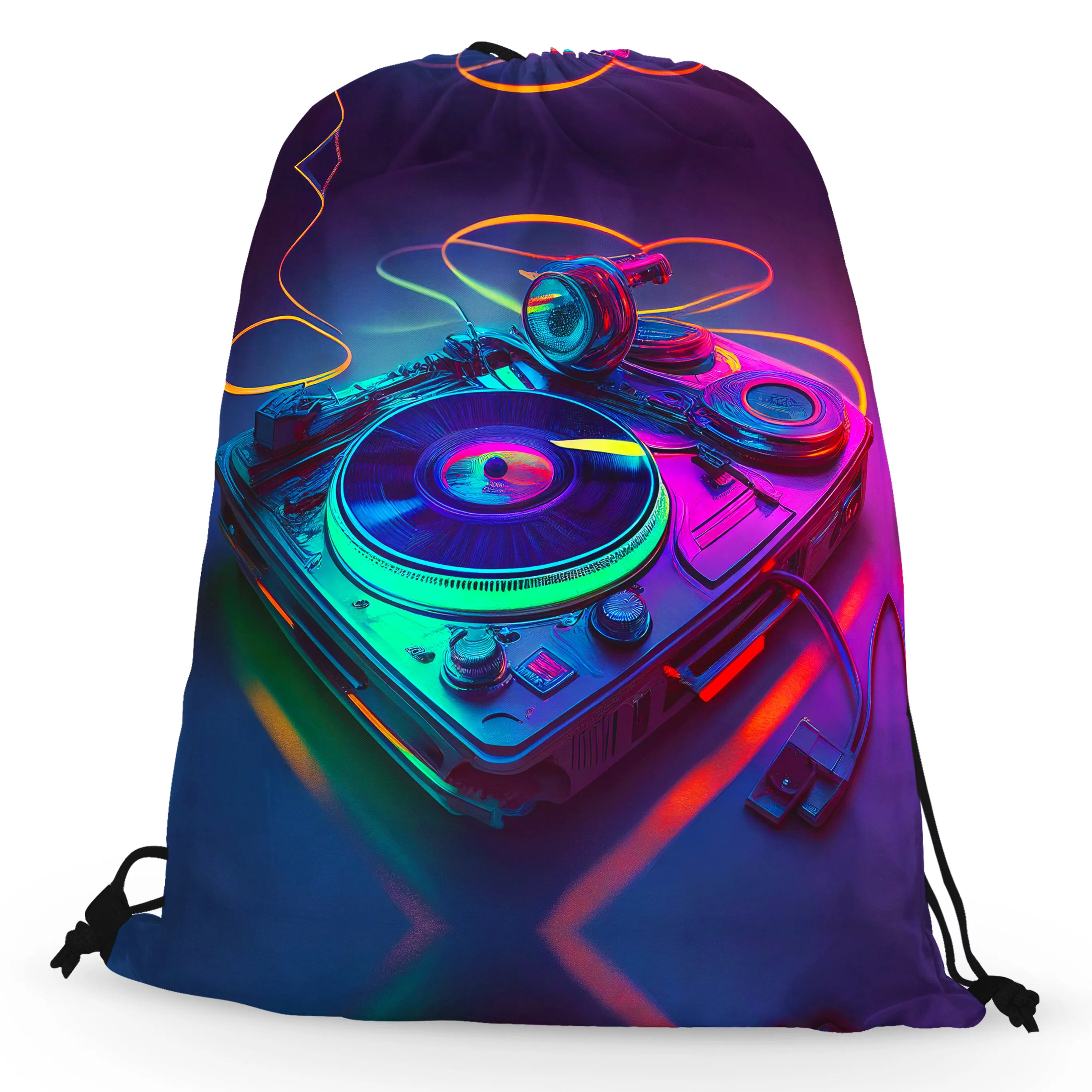 Neon Turntables Drawstring Bag